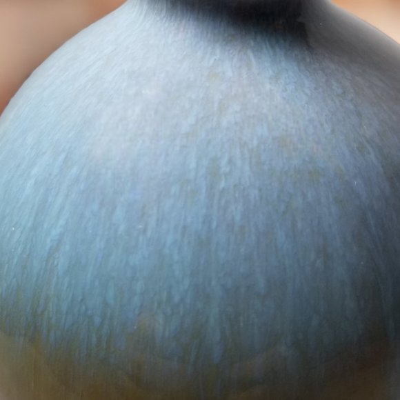 Art Studio Pottery Blue Bud Vase Gold & Brown Ombre Drip Mixed Glaze Vase - Picture 7 of 8